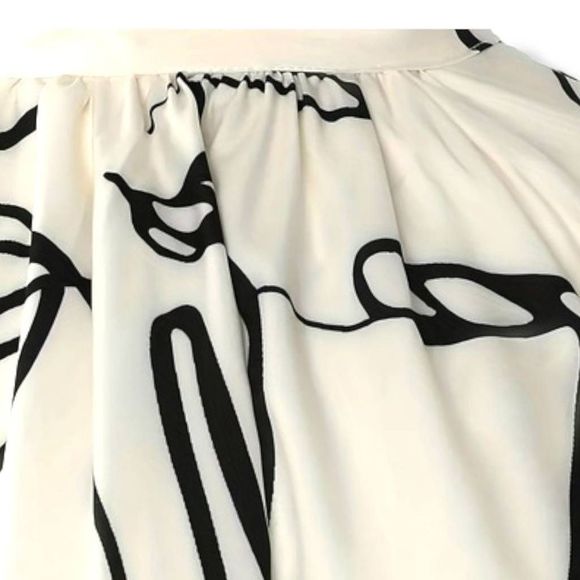 Artistic Ivory Blouse Black Line Portrait Silky Draping Sleeveless Neck Tie - Picture 3 of 14